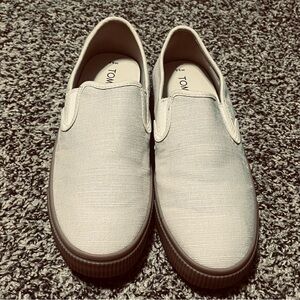 NWO Box TOMS Men's Light Tan Slip-On Loafers Birch Heritage Canvas